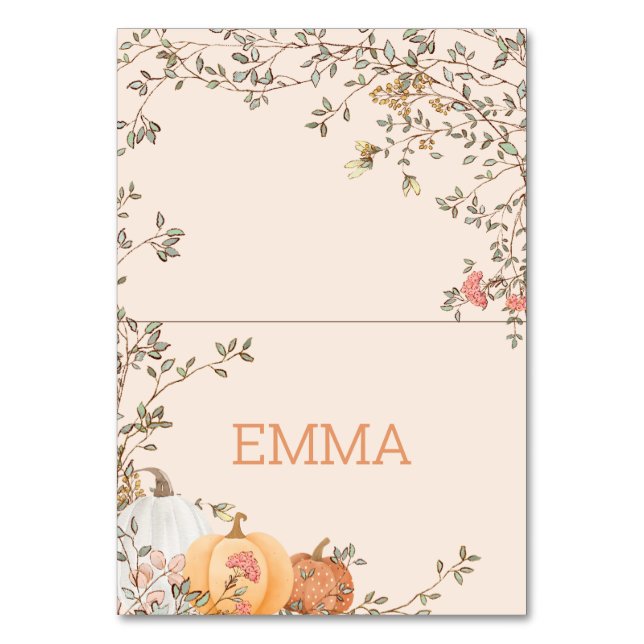 Tarjeta De Mesa Little Pumpkin Fall Autumn Baby Shower Place Card (Anverso)