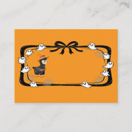 Tarjeta De Mesa Llama de Halloween con sombrero de bruja naranja