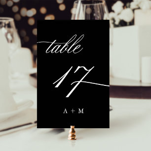 Tarjeta De Mesa Llamada Caligráfica Romántica Boda Número 17, Negr