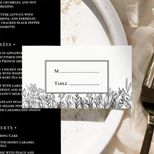 Tarjeta De Mesa Llanura Boda de verde blanco y negro (Subido por el creador)