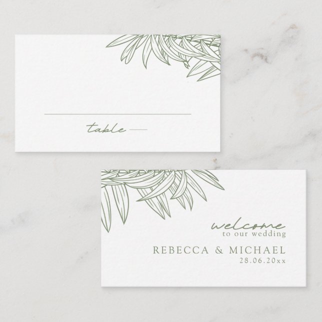 Tarjeta De Mesa Llanura Botánica Sage Green Simple Hand Drawing (Anverso / Reverso)