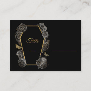 Tarjeta De Mesa Llanura de Boda gótico de Rosas de oro y negro