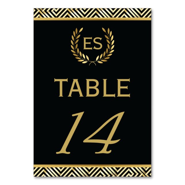 Tarjeta De Mesa Llave griega dorada, número de tabla de boda de la (Anverso)