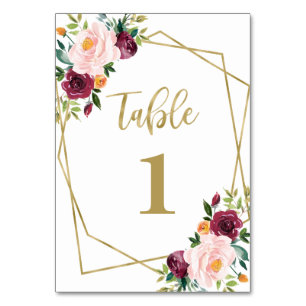 Tarjeta De Mesa Lluvia floral geométrica de Borgoña para despedida