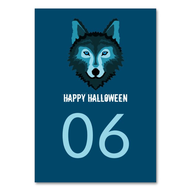 Tarjeta De Mesa Lobo azul, fiesta de Halloween (Reverso)
