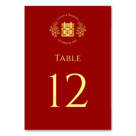Tarjeta De Mesa Logo floral rojo chino de doble felicidad para bod