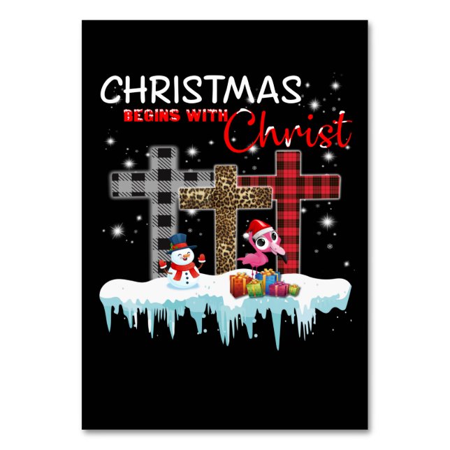 Tarjeta De Mesa Los navidades comienzan con Cristo Ama Flamingo (Anverso)