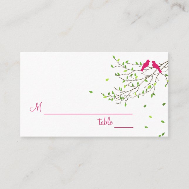 Tarjeta De Mesa Love Birds Table Place Card Magenta Greens (Anverso)