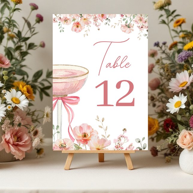 Tarjeta De Mesa Love in Bloom Champagne Pink Bow Bridal Shower (Subido por el creador)