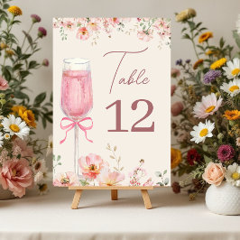 Tarjeta De Mesa Love in Bloom Champagne Pink Bow Bridal Shower