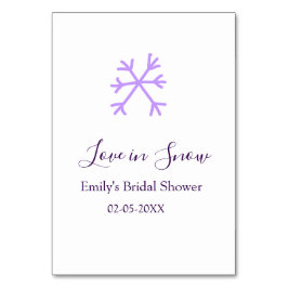 Tarjeta De Mesa Love in Snow bridal shower purple snowflakes paste