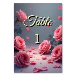 Tarjeta De Mesa Love is in Bloom Pink Roses Wedding Elegant