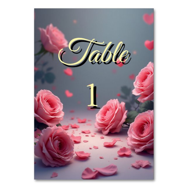 Tarjeta De Mesa Love is in Bloom Pink Roses Wedding Elegant (Anverso)