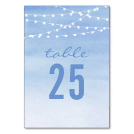Tarjeta De Mesa Luces de cadena de acuarela azul brillante