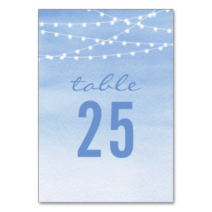 Tarjeta De Mesa Luces de cadena de acuarela azul brillante