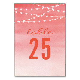 Tarjeta De Mesa Luces de Cadena de Acuarela de Melocotón Número de