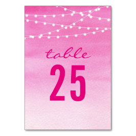 Tarjeta De Mesa Luces de Cadena de Acuarela Fucsia