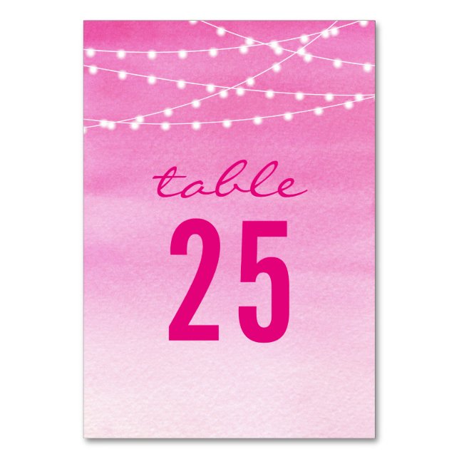 Tarjeta De Mesa Luces de Cadena de Acuarela Fucsia (Anverso)