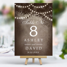 Tarjeta De Mesa Luces de Cadena de Árbol Marrón Rústico para Boda
