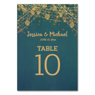Tarjeta De Mesa Luces de Cadena de Oro Verde Teñido Boda