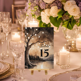 Tarjeta De Mesa Luces de Cadena en el Árbol Boda Rústica Romántica