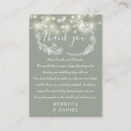 Tarjeta De Mesa Luces de cadena Gracias Boda Verde Sage