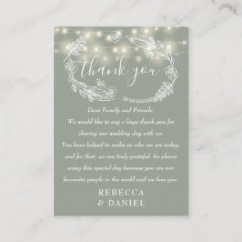 Tarjeta De Mesa Luces de Cuerda Agradecimiento Verde Sage Boda