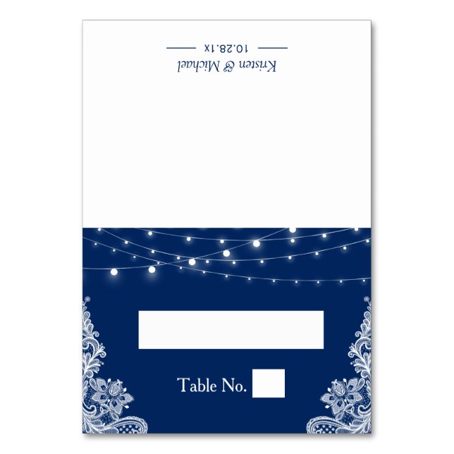 Tarjeta De Mesa Luces de cuerda azul de la Marina Lugar de asiento (Anverso)