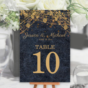 Tarjeta De Mesa Luces de Cuerda Azules y Doradas Rústicas Chic par