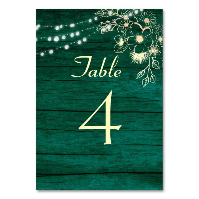 Tarjeta De Mesa Luces de Cuerda de Madera Rústica Boda (Anverso)