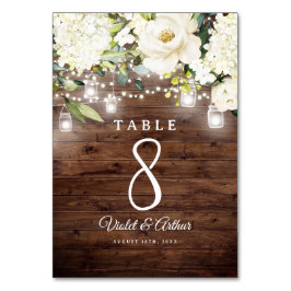 Tarjeta De Mesa Luces de Cuerda Florales Rústicas Boda