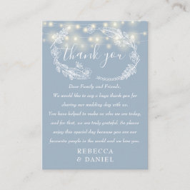 Tarjeta De Mesa Luces de Cuerda Gracias Azul Polvoriento Boda
