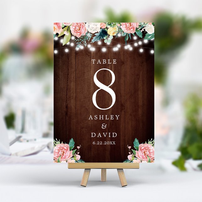 Tarjeta De Mesa Luces de Cuerda Rústicas Rosa Floral Boda (Subido por el creador)