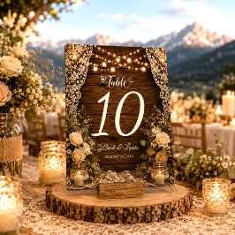 Tarjeta De Mesa Luces de Cuerda Rústicas Velas de Madera Encaje Bo
