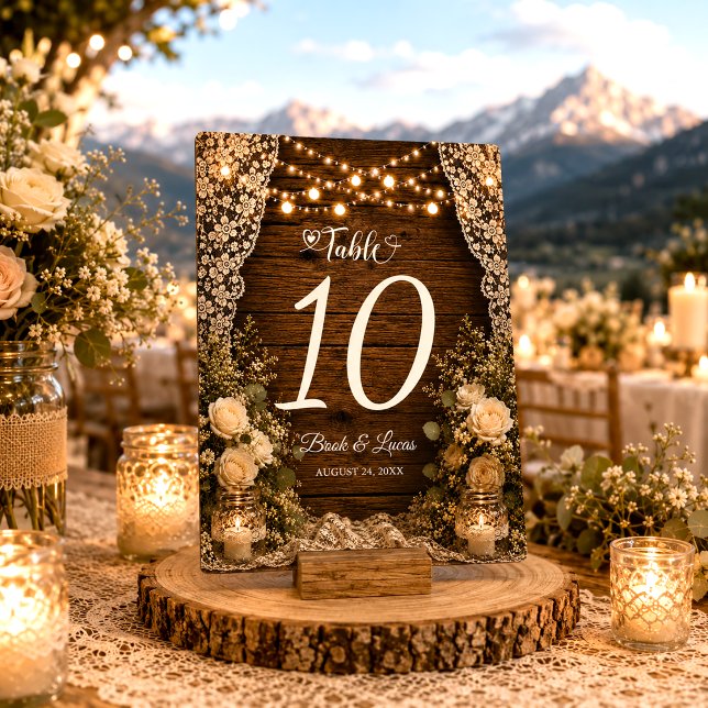Tarjeta De Mesa Luces de Cuerda Rústicas Velas de Madera Encaje Bo (Subido por el creador)