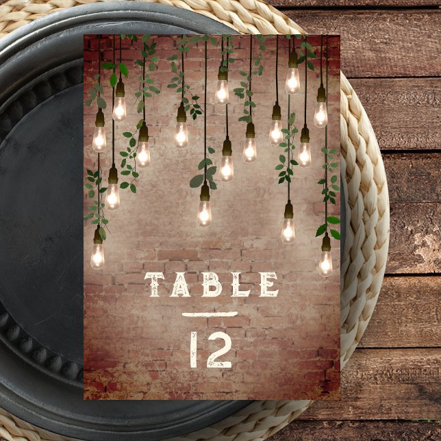 Tarjeta De Mesa Luces de época Boda botánico de ladrillo industria (Subido por el creador)