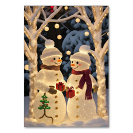 Tarjeta De Mesa Luces mágicas de Navidad de muñeco de nieve
