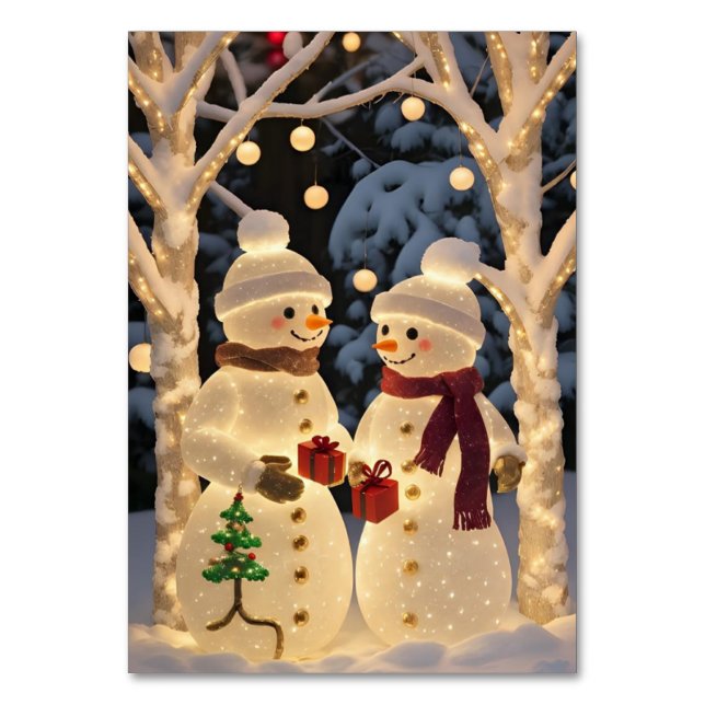 Tarjeta De Mesa Luces mágicas de Navidad de muñeco de nieve (Anverso)