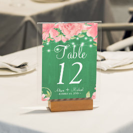 Tarjeta De Mesa Luces rusticas rosan las peonías bodas verdes