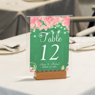 Tarjeta De Mesa Luces rusticas rosan las peonías bodas verdes
