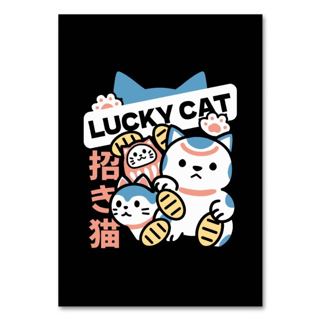 Tarjeta De Mesa Lucky Cat Art – Maneki Neko with Gold Coin (Anverso)