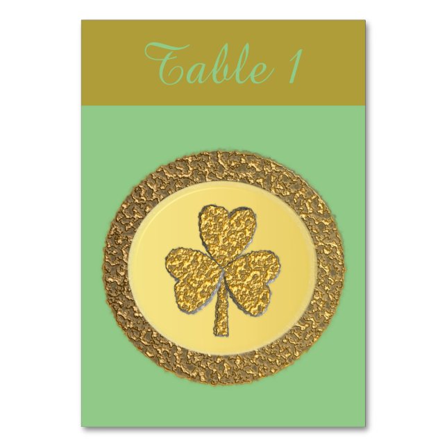 Tarjeta De Mesa Lucky Irish Shamrock Gold Coin (Anverso)