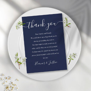 Tarjeta De Mesa Lugar de agradecimiento de boda con guión azul mar
