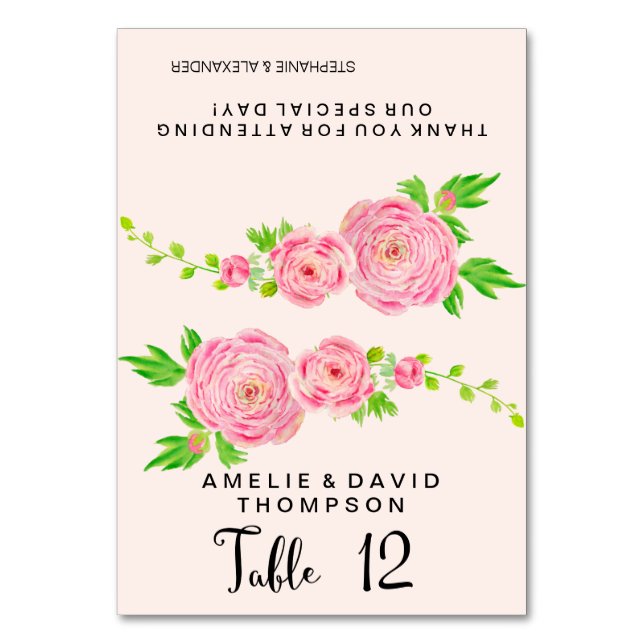 Tarjeta De Mesa Lugar de Asiento de Boda con Ranunculus de Acuarel (Anverso)