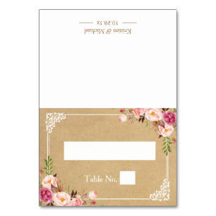 Tarjeta De Mesa Lugar de asiento del Boda Kraft con marco floral r