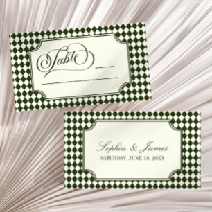 Tarjeta De Mesa Lujo Antigua Fortuna Verde Oliva Marfil Boda Vinta