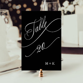 Tarjeta De Mesa Lujo Caligrafía Boda Número 20, Negro