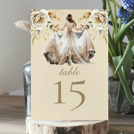 Tarjeta De Mesa Lujo de Marfil y Gold Quinceañera