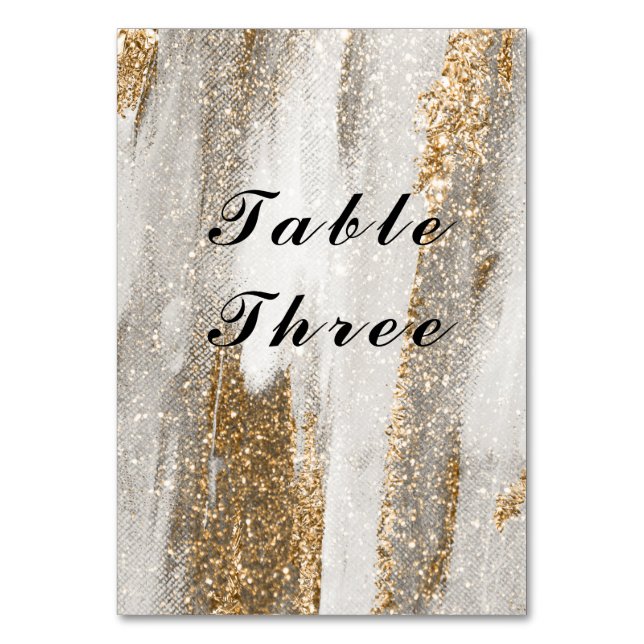 Tarjeta De Mesa Lujo Marble Gold purpurina blanco y gris (Anverso)