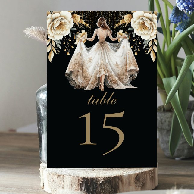 Tarjeta De Mesa Lujoso Black Ivory & Gold Quinceañera (Subido por el creador)
